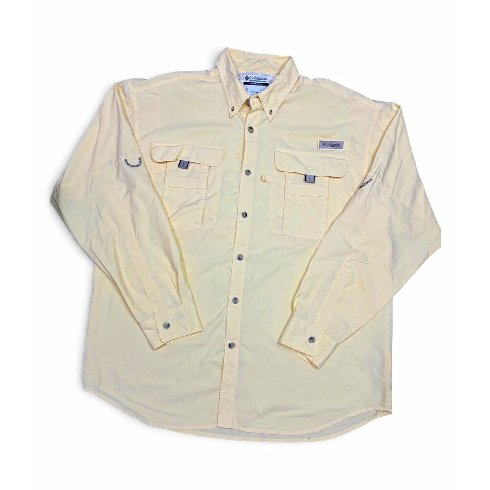 Columbia PFG Omni-Shade Shirt Men S Yellow Long Sleeve Button-Down Nylon Pockets